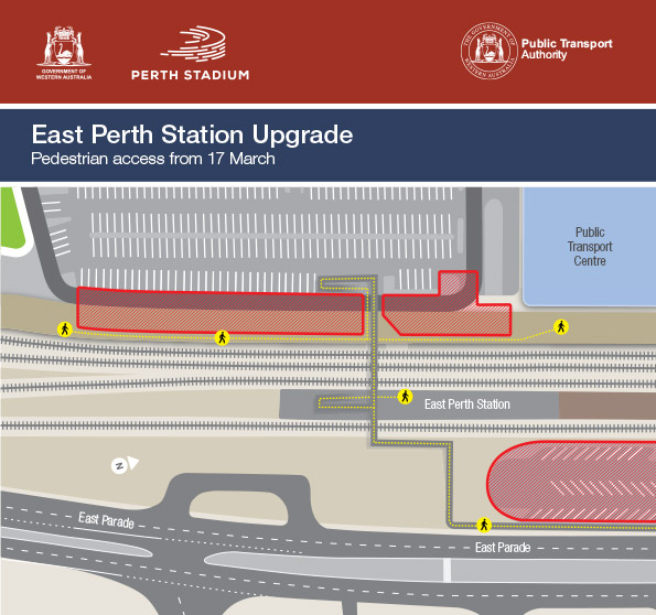 East Perth Station upgrade - temporary pedestrian access East Perth Station upgrade - temporary pedestrian access