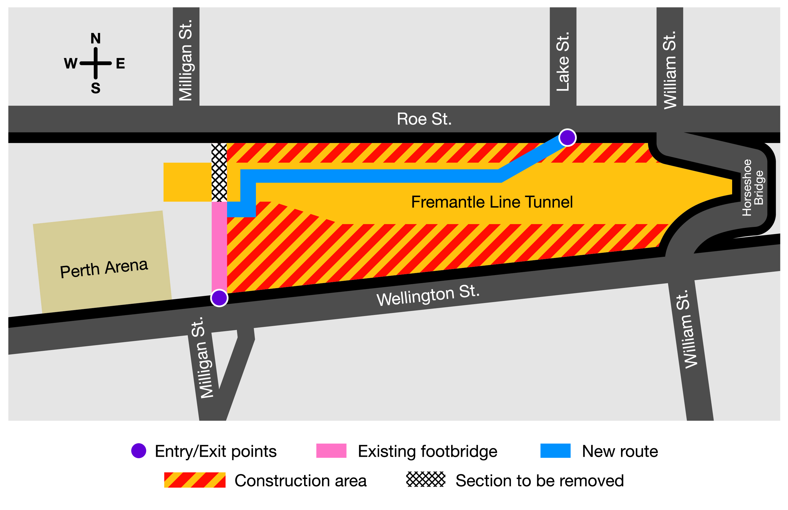 Milligan St footbridge diversion