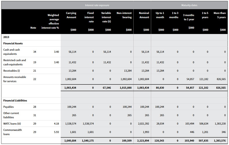Interest rate exposure and maturity analysis - 2013